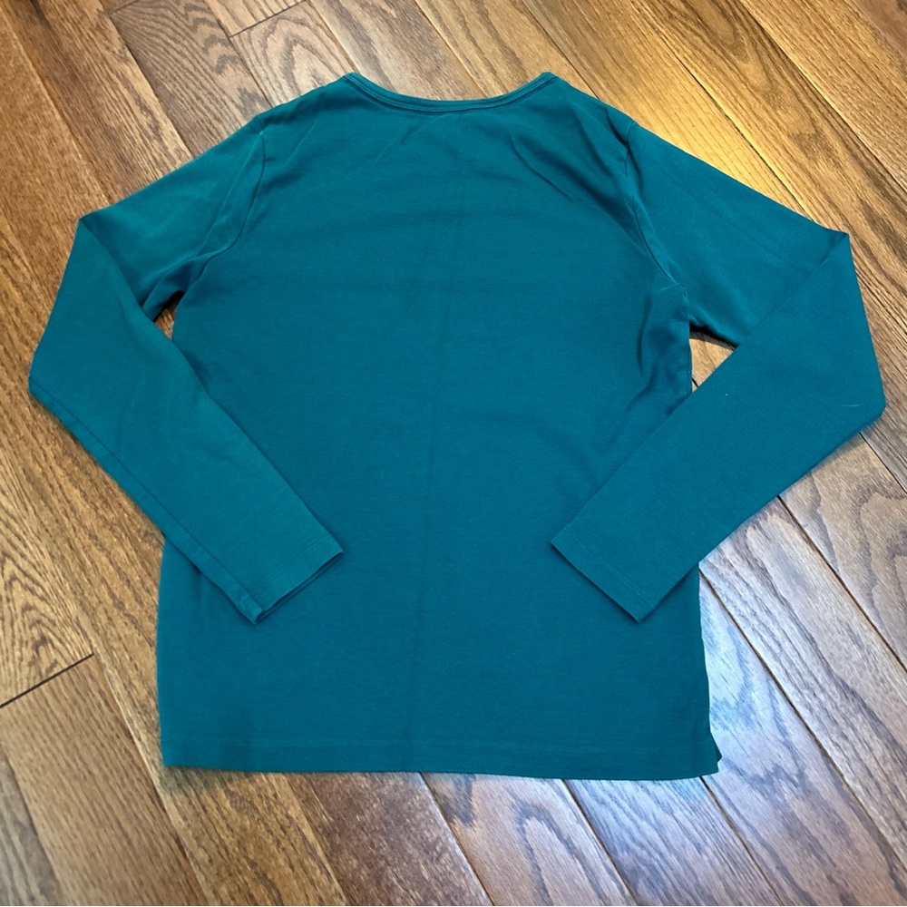 Lands' End Jewel Tone Green Supima Cotton Lone Sleeve Tee Top - Picture 2 of 7